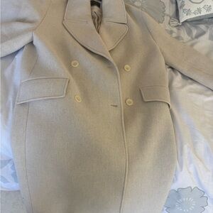 Zara Beige Double-Breasted Pea Coat